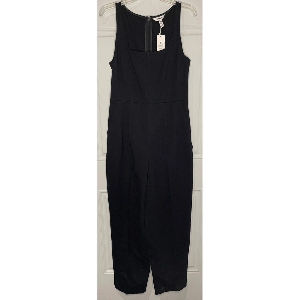 Spanx Medium Black AirEssentials Sleeveless Jumpsuit Square Neck Pockets